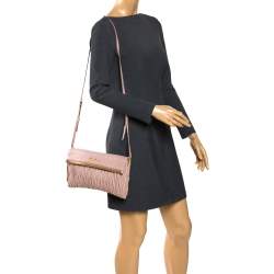 Pre Owned Miu Miu Pale Pink Matelasse Leather Fold Over Clutch Bag