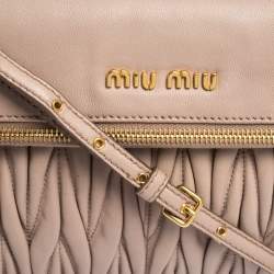 Pre Owned Miu Miu Pale Pink Matelasse Leather Fold Over Clutch Bag