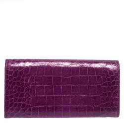 Miu Miu Purple Crocodile Effect Patent Leather Flap Continental Wallet