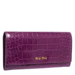 Miu Miu Purple Crocodile Effect Patent Leather Flap Continental Wallet