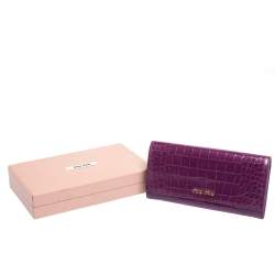 Miu Miu Purple Crocodile Effect Patent Leather Flap Continental Wallet