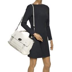 Miu Miu White Matelassé Leather Turn Lock Tote