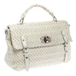 Miu Miu White Matelassé Leather Turn Lock Tote