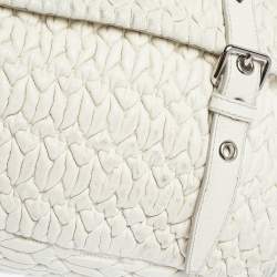Miu Miu White Matelassé Leather Turn Lock Tote