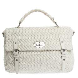 Miu Miu White Matelassé Leather Turn Lock Tote