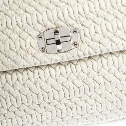 Miu Miu White Matelassé Leather Turn Lock Tote