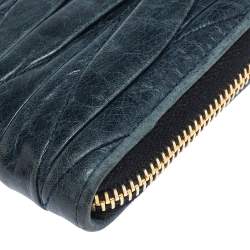 Miu Miu Deep Green Matelassé Leather Continental Zip Wallet