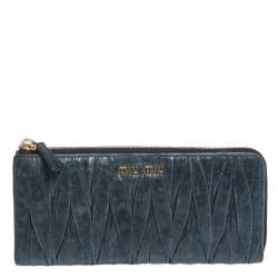 Miu Miu Deep Green Matelassé Leather Continental Zip Wallet