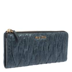 Miu Miu Deep Green Matelassé Leather Continental Zip Wallet