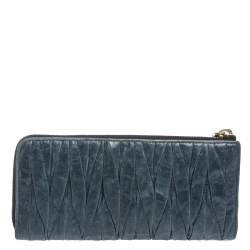 Miu Miu Deep Green Matelassé Leather Continental Zip Wallet