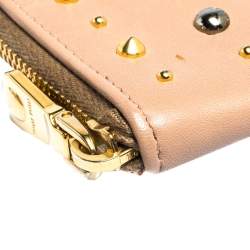 Miu Miu Beige Leather Studded Zip Wallet