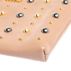 Miu Miu Beige Leather Studded Zip Wallet
