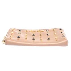 Miu Miu Beige Leather Studded Zip Wallet