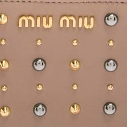 Miu Miu Beige Leather Studded Zip Wallet
