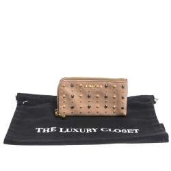 Miu Miu Beige Leather Studded Zip Wallet