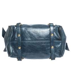 Pre Owned Miu Miu Blue Leather Bow Satchel