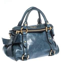 Pre Owned Miu Miu Blue Leather Bow Satchel