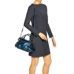 Pre Owned Miu Miu Blue Leather Bow Satchel