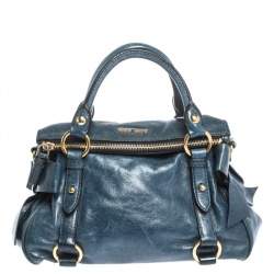 Pre Owned Miu Miu Blue Leather Bow Satchel