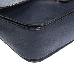 Pre Owned Miu Miu Dark Blue Madras Leather Push Lock Flap Top Handle Bag