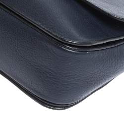 Pre Owned Miu Miu Dark Blue Madras Leather Push Lock Flap Top Handle Bag