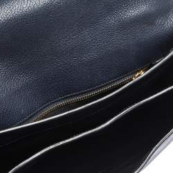 Pre Owned Miu Miu Dark Blue Madras Leather Push Lock Flap Top Handle Bag