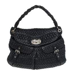Miu Miu Black Matelasse Leather Turnlock Flap Hobo
