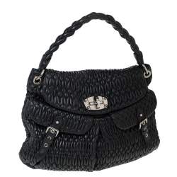Miu Miu Black Matelasse Leather Turnlock Flap Hobo