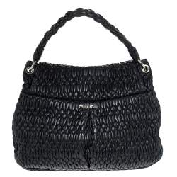 Miu Miu Black Matelasse Leather Turnlock Flap Hobo