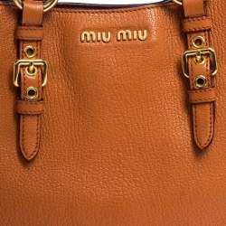 Miu Miu Orange Madras Leather Shopping Tote