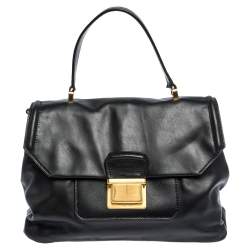 Miu Miu Black Soft Leather Push Lock Top Handle Bag