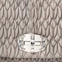 Miu Miu Two Tone Grey Matelassé Leather Crystal Flap Shoulder Bag
