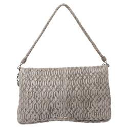 Miu Miu Two Tone Grey Matelassé Leather Crystal Flap Shoulder Bag