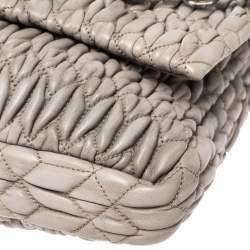 Miu Miu Two Tone Grey Matelassé Leather Crystal Flap Shoulder Bag
