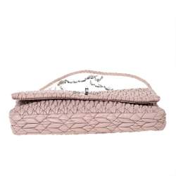 Pre Owned Miu Miu Pink Matelassé Leather Crystal Flap Shoulder Bag