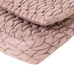 Pre Owned Miu Miu Pink Matelassé Leather Crystal Flap Shoulder Bag