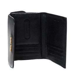 Pre Owned Miu Miu Black Leather Madras Compact Wallet