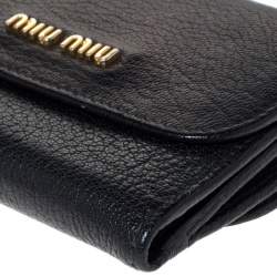 Pre Owned Miu Miu Black Leather Madras Compact Wallet