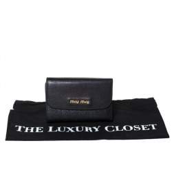 Pre Owned Miu Miu Black Leather Madras Compact Wallet