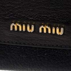 Pre Owned Miu Miu Black Leather Madras Compact Wallet