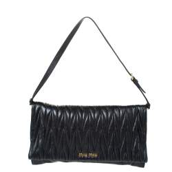 Pre Owned Miu Miu Black Matelasse Leather Flap Shoulder Bag