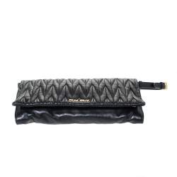 Pre Owned Miu Miu Black Matelasse Leather Flap Shoulder Bag