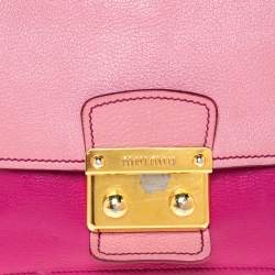 Pre Owned حقيبة ميو ميو جلد مادراس ثنائي اللون بقفل دفع وقلاب