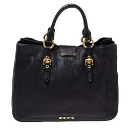 مملوكة مسبقًا Miu Miu Black Leather Large Madras Tote 