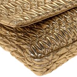 Miu Miu Metallic Gold Matelassé Leather Crystal Flap Shoulder Bag