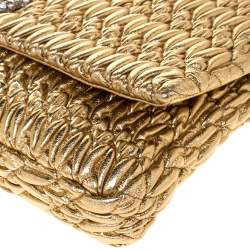 Miu Miu Metallic Gold Matelassé Leather Crystal Flap Shoulder Bag