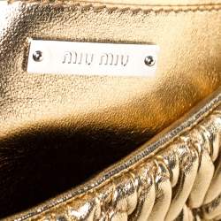 Miu Miu Metallic Gold Matelassé Leather Crystal Flap Shoulder Bag