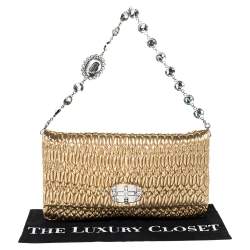 Miu Miu Metallic Gold Matelassé Leather Crystal Flap Shoulder Bag