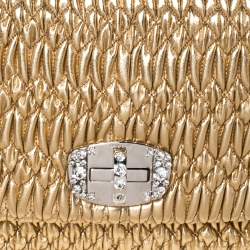 Miu Miu Metallic Gold Matelassé Leather Crystal Flap Shoulder Bag