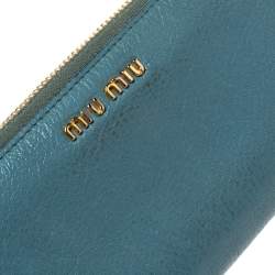 Miu Miu Blue Leather Zip Continental Wallet